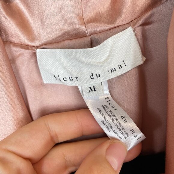 Fleur Du Mal Pink Rosewater Silk Smoking Robe with Sash Waist Belt Size M - Picture 5 of 12